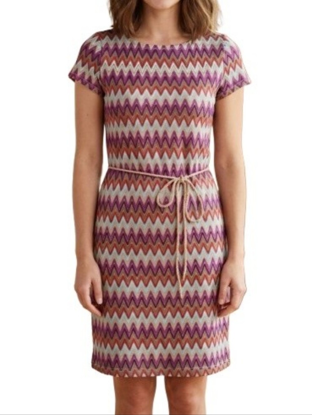 Tacera Knit Chevron Multicolor Dress Short Sleeves Tie Waist Colorful